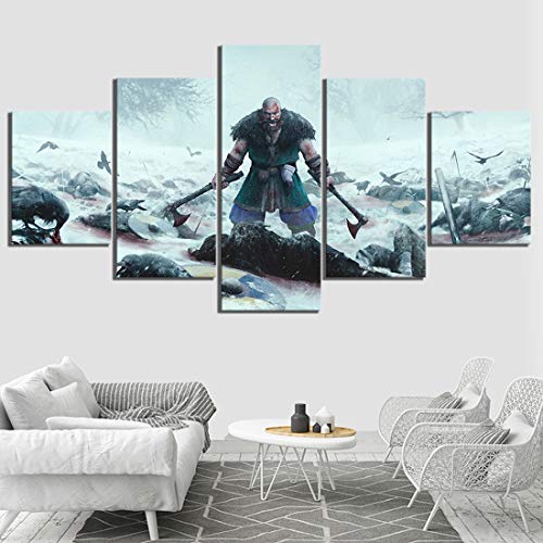 Angel&H Moderno Casa Decoración 5 Piezas Expeditions: Viking HD Print Película Pintura Mural Póster Modular Lona Imágenes para Regalo,B,40x60x2+40x100x1+40x80x2