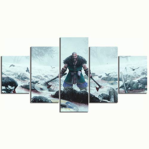 Angel&H Moderno Casa Decoración 5 Piezas Expeditions: Viking HD Print Película Pintura Mural Póster Modular Lona Imágenes para Regalo,B,40x60x2+40x100x1+40x80x2