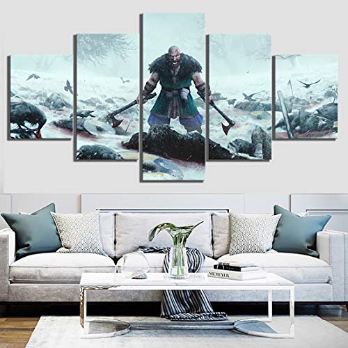 Angel&H Moderno Casa Decoración 5 Piezas Expeditions: Viking HD Print Película Pintura Mural Póster Modular Lona Imágenes para Regalo,B,40x60x2+40x100x1+40x80x2