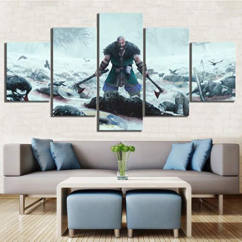 Angel&H Moderno Casa Decoración 5 Piezas Expeditions: Viking HD Print Película Pintura Mural Póster Modular Lona Imágenes para Regalo,B,40x60x2+40x100x1+40x80x2