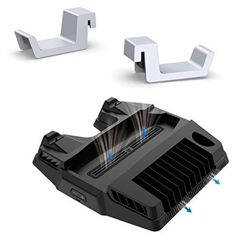 Annadue Soporte de Refrigeración Vertical para PS5 Consola, Cargador de Controlador Dual de Estación de Carga, Accesorios de Juego para PS5 Consola, con Soporte para Auriculares(EU)