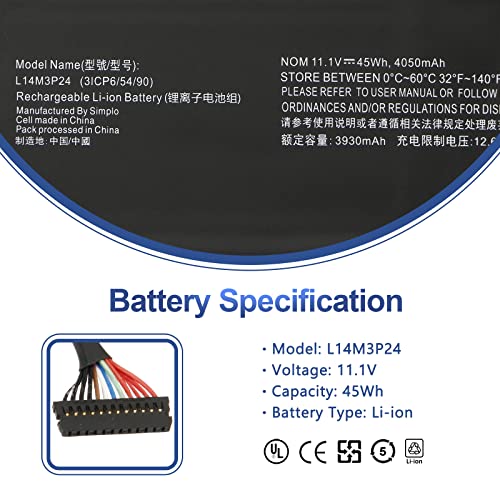 ANTIEE 45WH L14M3P24 L16M3P24 Laptop Batería para Lenovo IdeaPad Y700-14ISK 700-15ISK 700-17ISK Lenovo Legion Y520-15IKBA Y520-15IKBM Y520-15IKBN 5B10H41180 L14S3P24 L16S3P24 5B10M41935