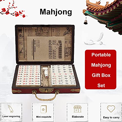 Antiguo Mahjong, 144 Azulejos de Mahjong, Traje de Mahjong, Juego de Juegos de Mahjong de Mahjong Chino portátil Matar Tiempo de aburrimiento para Adultos, Divertidos pequeños Juegos.