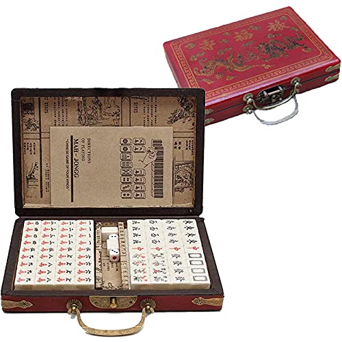 Antiguo Mahjong, 144 Azulejos de Mahjong, Traje de Mahjong, Juego de Juegos de Mahjong de Mahjong Chino portátil Matar Tiempo de aburrimiento para Adultos, Divertidos pequeños Juegos.