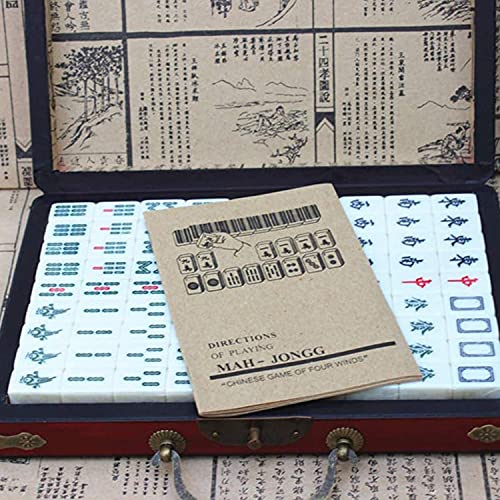 Antiguo Mahjong, 144 Azulejos de Mahjong, Traje de Mahjong, Juego de Juegos de Mahjong de Mahjong Chino portátil Matar Tiempo de aburrimiento para Adultos, Divertidos pequeños Juegos.
