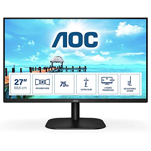AOC 27B2H- Monitor de 27"Full HD (1920x1080, 75 Hz, IPS, FlickerFree, 250 cd/m, D-SUB, HDMI, VGA, Low Blue Light) Negro