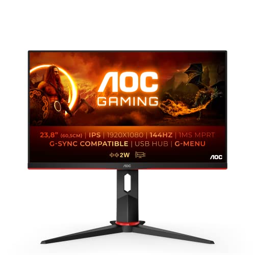 AOC Monitor Gaming 24G2U/BK- 24" Full HD, 144Hz, 1ms, IPS, FreesSync Premium, 1920x1080, 250 cd/m, D-SUB, HDMIx2, Displayport 1x1.2