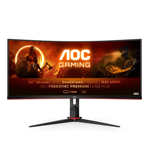 AOC Monitor Gaming CU34G2/BK - 34" Curved 1500R WQHD, 100Hz, 1ms, VA, FreeSync Premium, 3440x1440, 300 cd/m, HDMIx2, Displayport 1x1.2