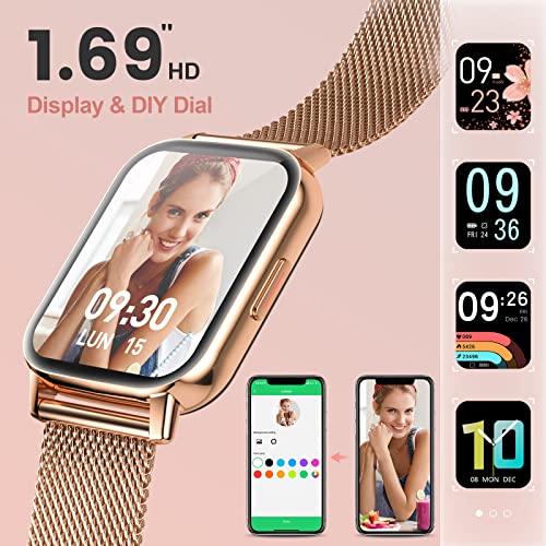 AooDen 2021 Smartwatch Mujer, 1.69" Táctil Completa Reloj Inteligente Mujer IP68 con Monitor de Frecuencia Cardíaca y Sueño, 24 Modos Deportivos, Cronómetro, SpO2, Reloj Mujer para iOS Android