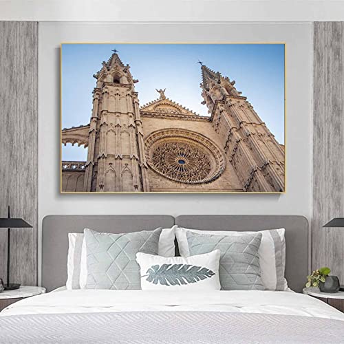 AOXULIU Cuadro sobre Lienzo 60x90cm Sin Marco Cartel De La Fe Medieval De La Arquitectura Del Edificio De La Iglesia Bar Wall Art Print Picture Cuarto De Baño Impresiones En Lienzo