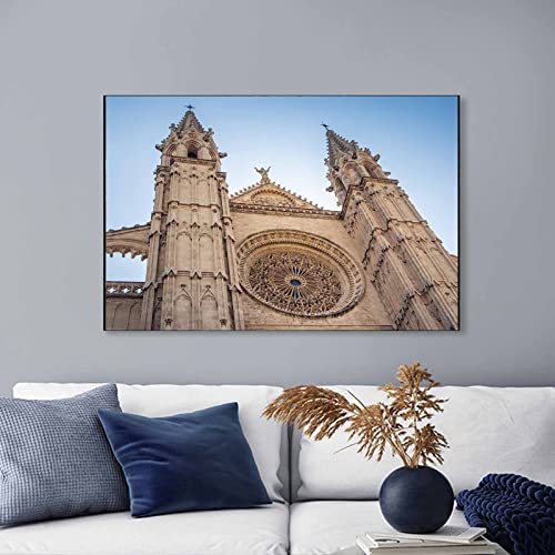 AOXULIU Cuadro sobre Lienzo 60x90cm Sin Marco Cartel De La Fe Medieval De La Arquitectura Del Edificio De La Iglesia Bar Wall Art Print Picture Cuarto De Baño Impresiones En Lienzo