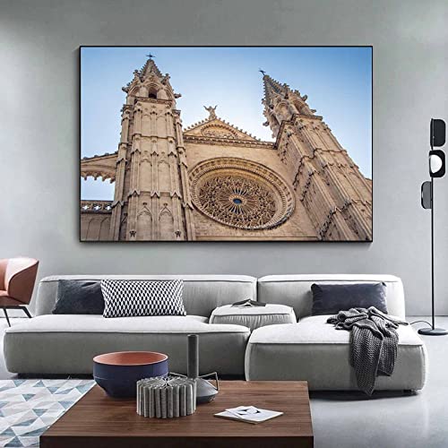 AOXULIU Cuadro sobre Lienzo 60x90cm Sin Marco Cartel De La Fe Medieval De La Arquitectura Del Edificio De La Iglesia Bar Wall Art Print Picture Cuarto De Baño Impresiones En Lienzo