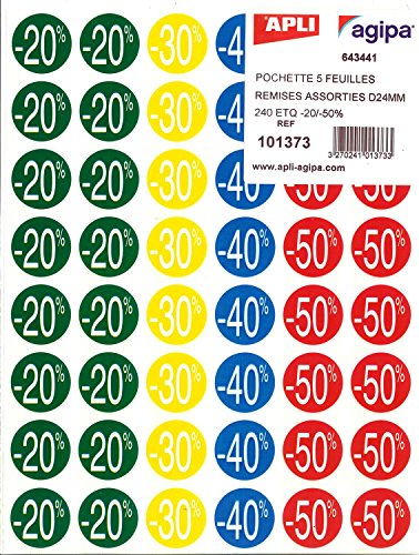 APLI 101373 Etiquetas de Descuentos forma Circular Adhesivo Permanente, Multicolor, 101373 x 24 mm x 5H