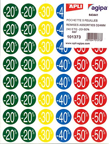 APLI 101373 Etiquetas de Descuentos forma Circular Adhesivo Permanente, Multicolor, 101373 x 24 mm x 5H