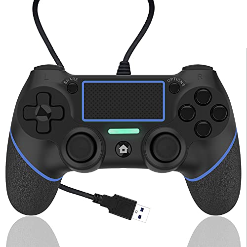 AQCTIM Mando para PS-4 Mando Cable para PS-4/Pro/Slim, Gamepad Cable Controlador Joystick con Vibración Doble（blue）