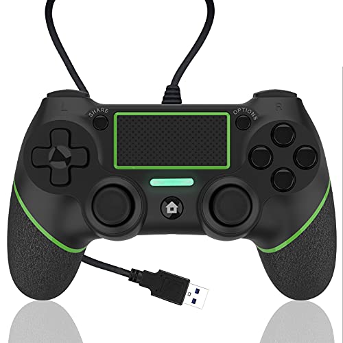 AQCTIM Mando para PS-4 Mando Cable para PS-4/Pro/Slim/Steam, Gamepad Cable Controlador Joystick con Vibración Doble（green）