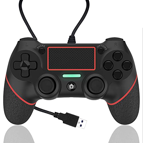 AQCTIM Mando para PS-4 Mando Cable para PS-4/Pro/Slim/Steam, Gamepad Cable Controlador Joystick con Vibración Doble（red）