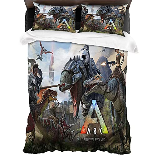 ARK:Survival Evolved - Juego de ropa de cama infantil con diseño de dragón y funda de almohada para aficionados a los juegos, microfibra, 3 piezas (ARK2, King 220 x 240)