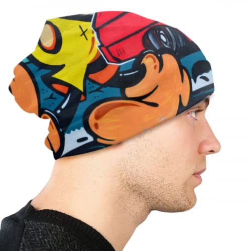 Art Block Unique Character Graffiti Girls Skull Cap Kid Knit Beanie Skull Cap Beanie Girls Knitted Hat 3D Printed Adult Comfortbale Soft