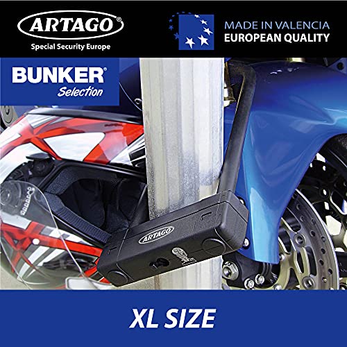 Artago 18XL Candado Antirrobo en U XL Alta Gama para Moto, Doble Cierre MRT, ø18, Nivel Bunker Selection