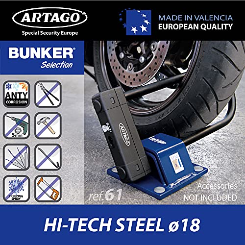 Artago 18XL Candado Antirrobo en U XL Alta Gama para Moto, Doble Cierre MRT, ø18, Nivel Bunker Selection