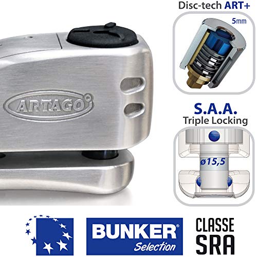 Artago 32S1 Candado Antirrobo Disco Con Alarma 120Db Alta Gama y Soporte para Las Bmw Gs R1250Gs, R1200Gs, F850G, Acero Inoxidable