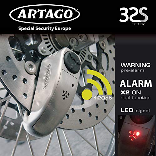 Artago 32S1 Candado Antirrobo Disco Con Alarma 120Db Alta Gama y Soporte para Las Bmw Gs R1250Gs, R1200Gs, F850G, Acero Inoxidable