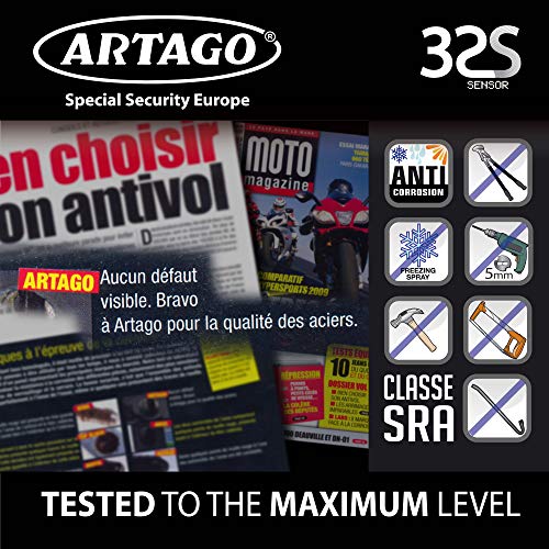 Artago 32S1 Candado Antirrobo Disco Con Alarma 120Db Alta Gama y Soporte para Las Bmw Gs R1250Gs, R1200Gs, F850G, Acero Inoxidable