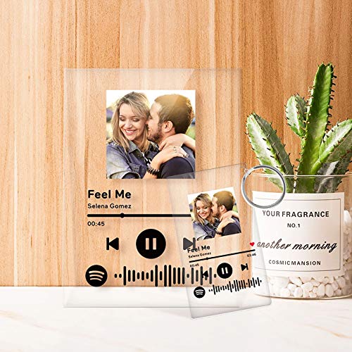 Arte de Vidrio de Spotify Personalizado Música Placa con Código de Spotify Escaneable Foto Personalizada,Regalos Originales para Novio, Novia, Tu Madre