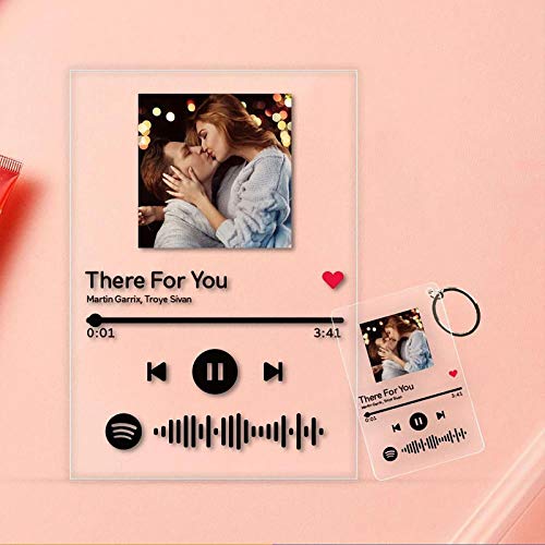 Arte de Vidrio de Spotify Personalizado Música Placa con Código de Spotify Escaneable Foto Personalizada,Regalos Originales para Novio, Novia, Tu Madre