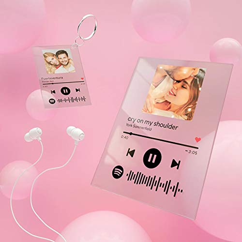 Arte de Vidrio de Spotify Personalizado Música Placa con Código de Spotify Escaneable Foto Personalizada,Regalos Originales para Novio, Novia, Tu Madre