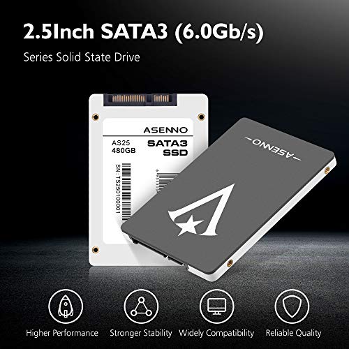 ASENNO 480GB 512GB 500GB 2,5 Pulgadas SSD con 512MB de Memoria SATAIII 6 GB/s de Disco Duro Interno de Estado sólido para Notebook Tablet PC de Escritorio(480GB)