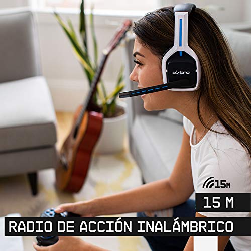 ASTRO Gaming A20 Auriculares inalámbricos Gen 2, ligeros y resistentes, Micrófono volteable para silenciar, Batería hasta 15h, Alcance inalámbrico de 15m, PlayStation 5, PS4, PC, Mac - Blanco/Azul