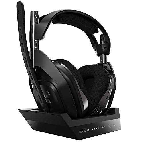 ASTRO Gaming A50 Auriculares inalámbricos para gaming y estación-base de carga, 4a gen, control de balance de juego, voz, 2.4 GHz, 15m alcance, para PS5, PS4, PC, Mac - Negro/Plata