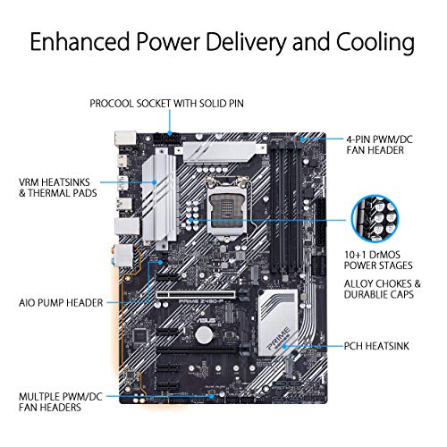 ASUS PRIME Z490-P - Placa Base ATX Intel de 10a gen LGA 1200 con VRM de 11 fases DrMOS, dos M.2, DDR4 4600, 1Gb Ethernet, HDMI, DP, USB 3.2 Gen 2 tipo A, Thunderbolt 3 e iluminación RGB Aura Sync