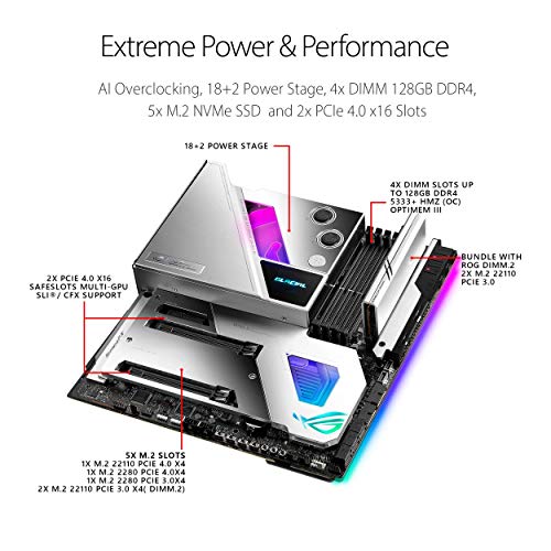 ASUS ROG MAXIMUS XIII EXTREME GLACIAL - Placa base (Intel Z590 EATX con VRM de 20 fases, bloque EK, 5 M.2, 2 Thunderbolt 4, Marvell AQtion 10 GB Ethernet, Intel 2.5 GB, PCIe 4.0, WiFi 6 y Aura Sync)