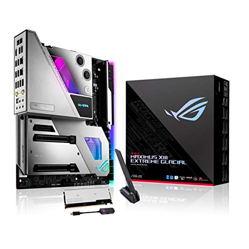 ASUS ROG MAXIMUS XIII EXTREME GLACIAL - Placa base (Intel Z590 EATX con VRM de 20 fases, bloque EK, 5 M.2, 2 Thunderbolt 4, Marvell AQtion 10 GB Ethernet, Intel 2.5 GB, PCIe 4.0, WiFi 6 y Aura Sync)