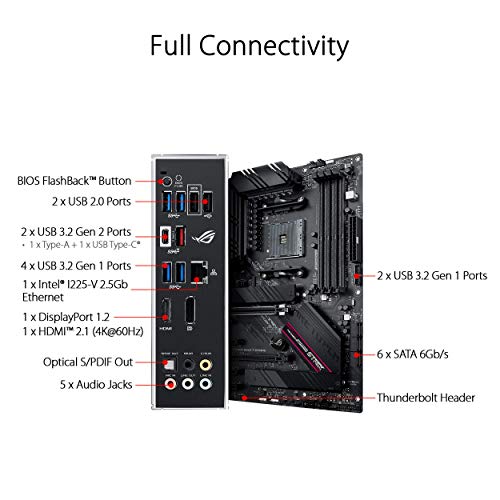ASUS ROG Strix B550-F Gaming - Placa Base Gaming ATX AMD AM4 con VRM de 14 Fases, PCIe 4.0, Intel 2,5 GB LAN, Dual M.2, Micrófono cancelación Ruido, USB 3.2 Gen 2 e iluminación RGB Aura Sync