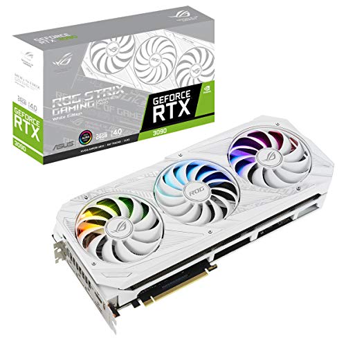 Asus ROG Strix GeForce RTX 3090 White Edition 24GB GDDR6X - Tarjeta gráfica (PCIe 4.0, Ventiladores Axial-Tech, 0dB, diseño de 2.9 Ranuras, Dual BIOS, SAP II, MaxContact) Blanco