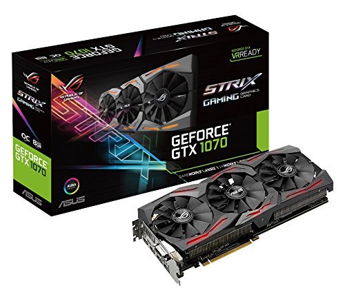 ASUS STRIX-GTX1070-O8G-GAMING - Tarjeta gráfica (Strix, NVIDIA GeForce GTX 1070, 8 GB, GDDR5, DVI-D, HDMI, DP) Color Negro