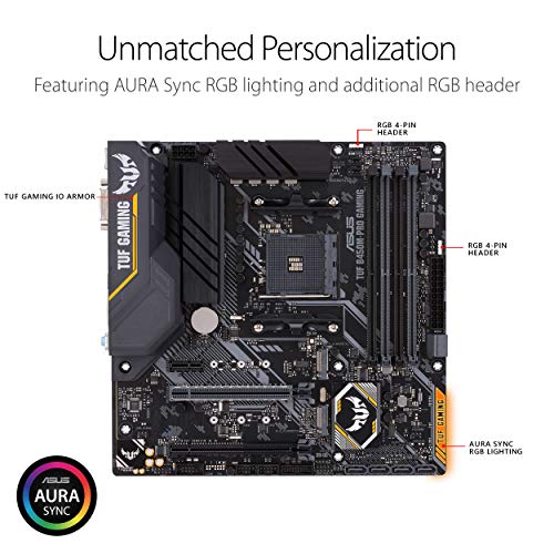 ASUS TUF B450M-PRO Gaming - Placa Base de Gaming mATX AMD B450 con iluminación Aura Sync RGB LED, Soporte de DDR4 3553 MHz, Dos M.2 y USB 3.1 Gen. 2 Nativo, soporta Ryzen 3000