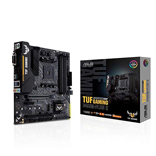 Asus TUF Gaming B450M-PLUS II - Placa Base de Gaming Micro-ATX AM4 AMD B450 con Soporte M.2, Cancelación de Ruido por IA, HDMI, DVI-D, USB 3.2 Gen 2 de Tipo A, USB 3.2 Gen 1 de Tipo A y C