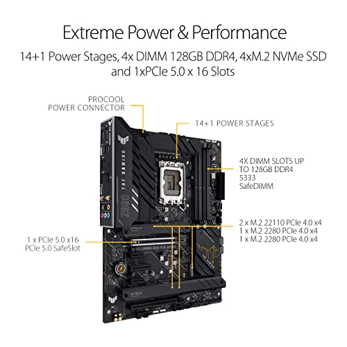 ASUS TUF GAMING Z690-PLUS WIFI D4 - Placa base Gaming LGA 1700 ATX (VRM de 15 fases, PCIe 5.0, RAM DDR4, cuatro M.2, Intel Wi-Fi 6, USB 3.2 Gen. 2 de tipo C frontal, Thunderbolt 4 e iluminación R GB)