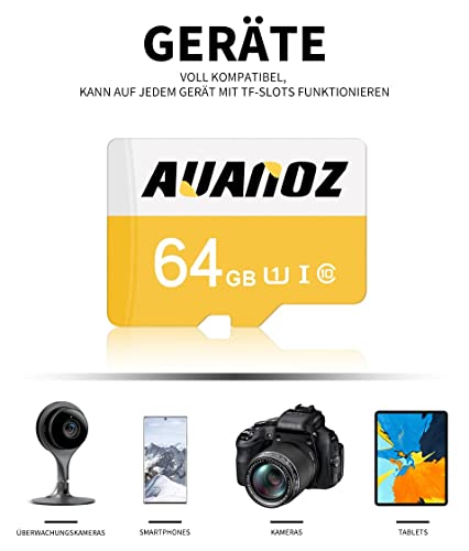 Auanoz Tarjeta De Memoria 64gb / Tarjeta TF con Adaptador para Cámara, Teléfono, Computadora, Vigilancia, Dron