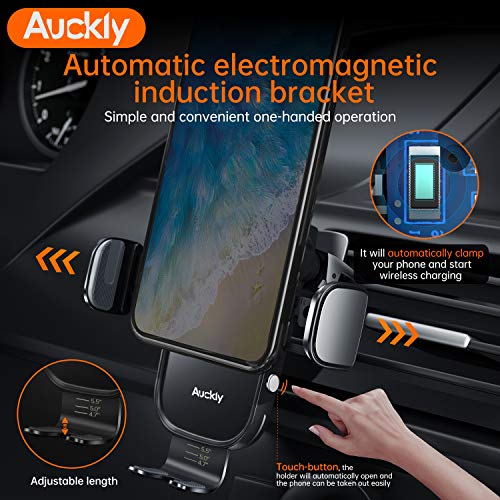 Auckly Qi 15W Cargador Inalámbrico Coche,Wireless Car Charger Soporte con Bloqueo Automático Rápida Salida de Aire para iPhone 12 Pro MAX Mini 11/XS MAX/XR/8/7,Galaxy S20/S10/P20 Note 9/S9 y Otros