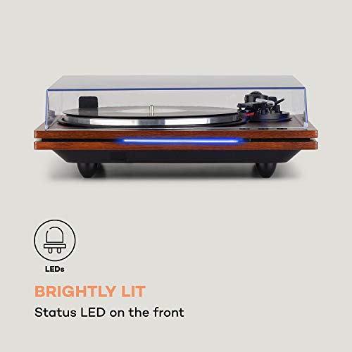 auna TT-Play Plus - Reproductor de Vinilo, Tocadiscos, Potencia Altavoces: 20 W MAX, Bluetooth, LED, Velocidades 33/45 RPM, Accionamiento por Correa, Cubierta Antipolvo, Tocadiscos de Vinilo, Marrón