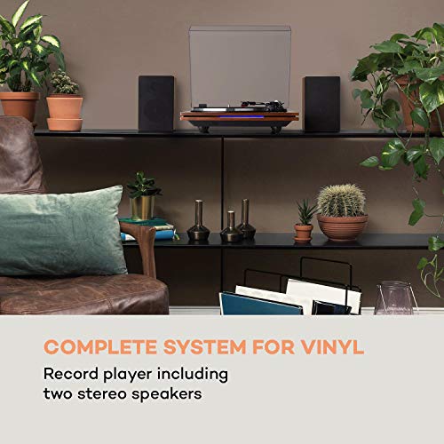 auna TT-Play Plus - Reproductor de Vinilo, Tocadiscos, Potencia Altavoces: 20 W MAX, Bluetooth, LED, Velocidades 33/45 RPM, Accionamiento por Correa, Cubierta Antipolvo, Tocadiscos de Vinilo, Marrón