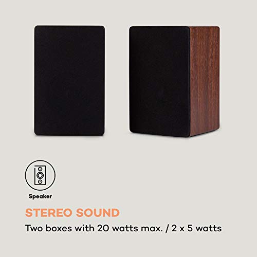 auna TT-Play Plus - Reproductor de Vinilo, Tocadiscos, Potencia Altavoces: 20 W MAX, Bluetooth, LED, Velocidades 33/45 RPM, Accionamiento por Correa, Cubierta Antipolvo, Tocadiscos de Vinilo, Marrón