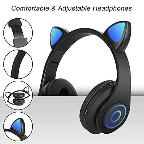 Auriculares Bluetooth Diadema con Oreja de Gato Sendowtek Cascos Inalámbricos con luz RGB Cascos Gaming con 3.5mm Cable para Niños/Adultos Compatible con Movil/Nintendo Switch/Tablet/PS4