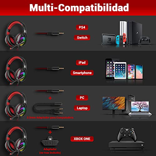 Auriculares Gaming Cascos Gaming Profesional Audio Estéreo con Micrófono para PC, PS4, Switch, Xbox, Smartphone, Claridad de Sonido